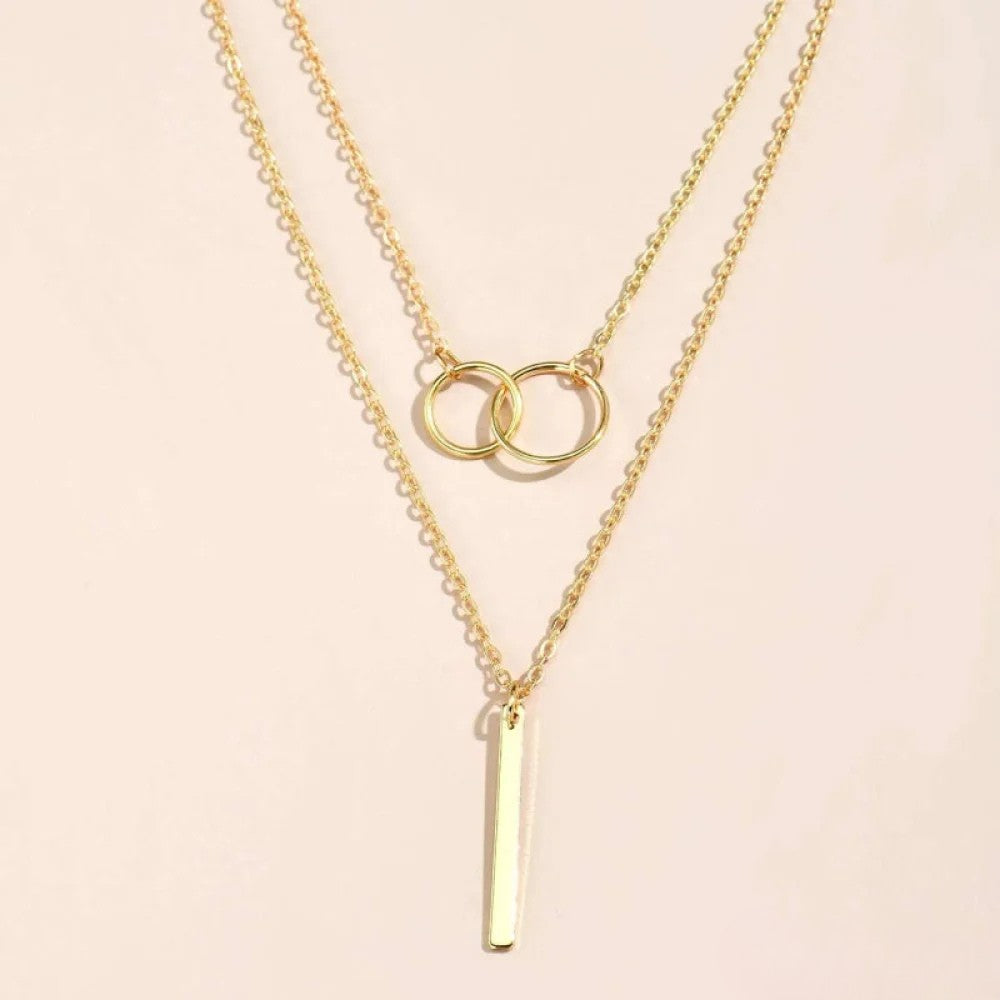 Vintage Gold Double Circle Pendant Necklace