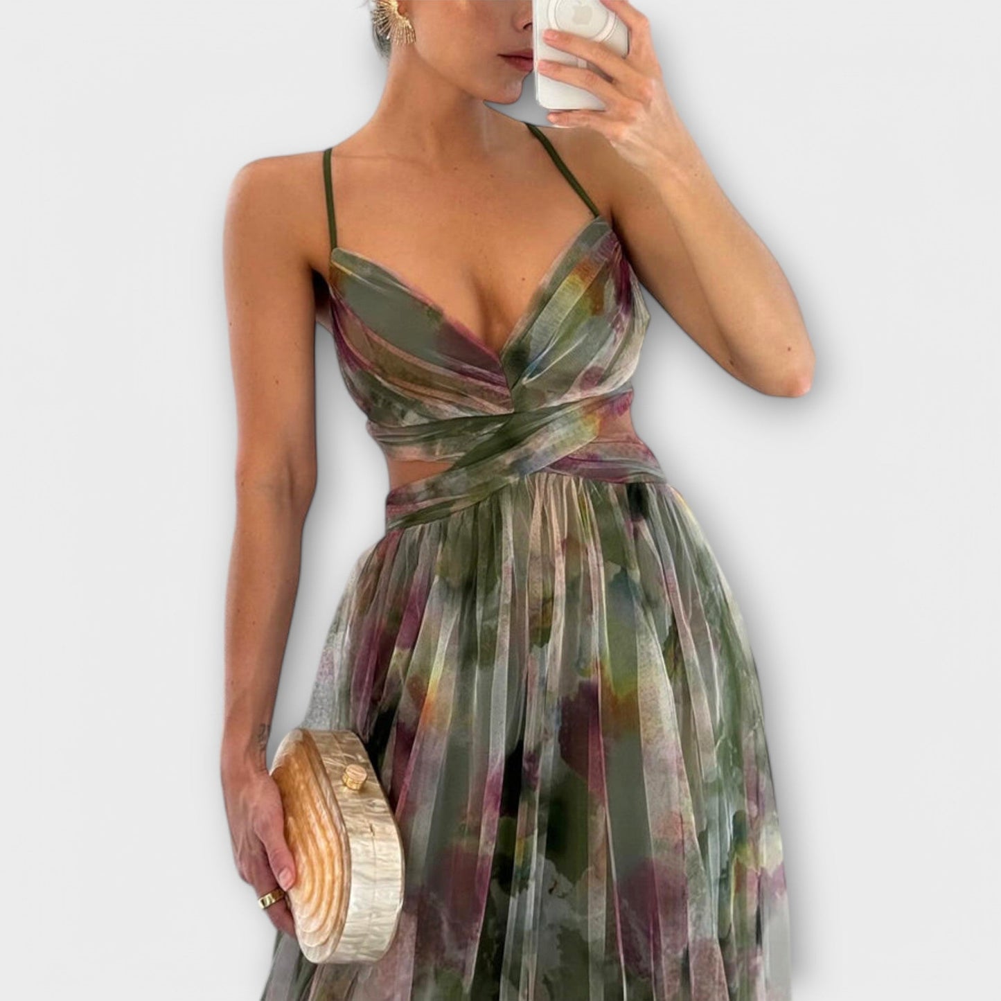 Annai Mesh Maxi Dress - Elegant and Form-Fitting