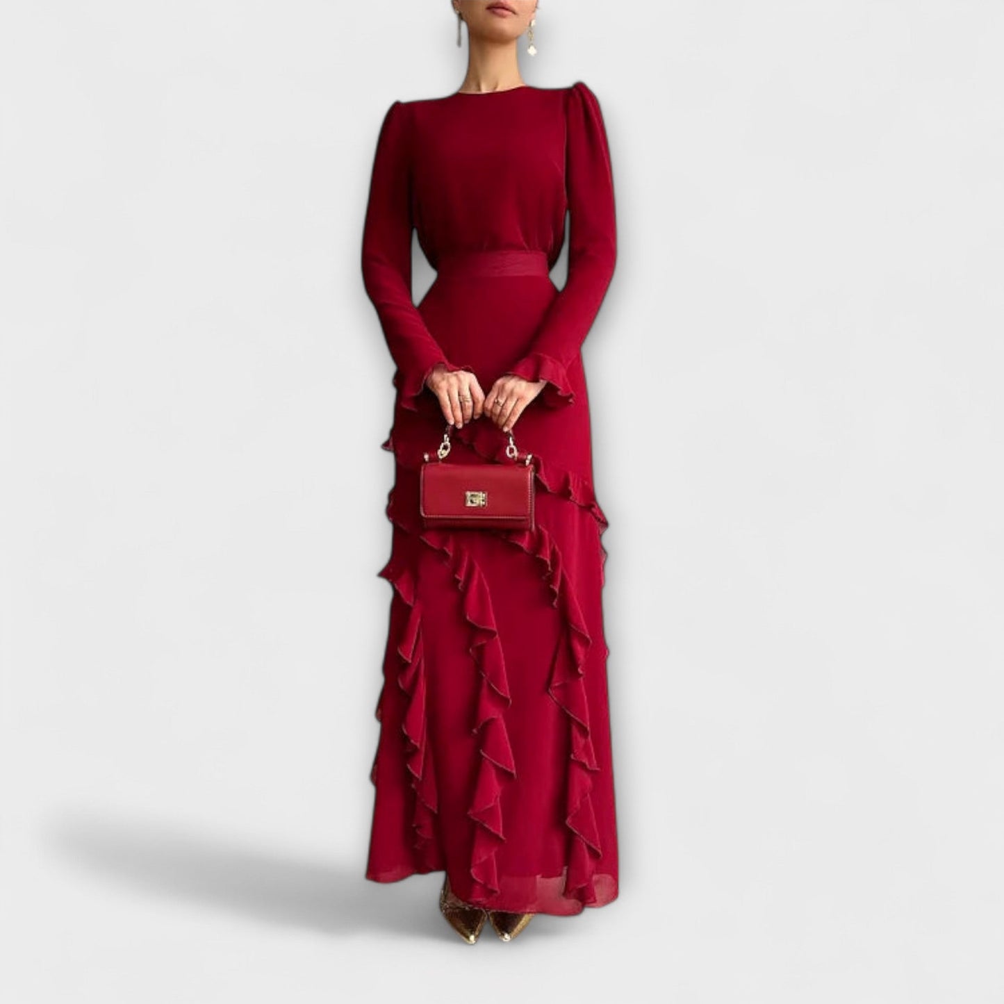Fallon - Slim Fit Long Dress with 3D Ruffles