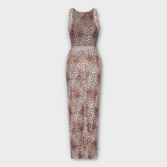 Della - Leopard Print Maxi Dress with Back Cut-Out