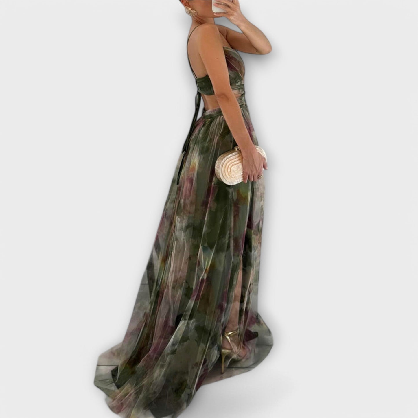 Annai Mesh Maxi Dress - Elegant and Form-Fitting