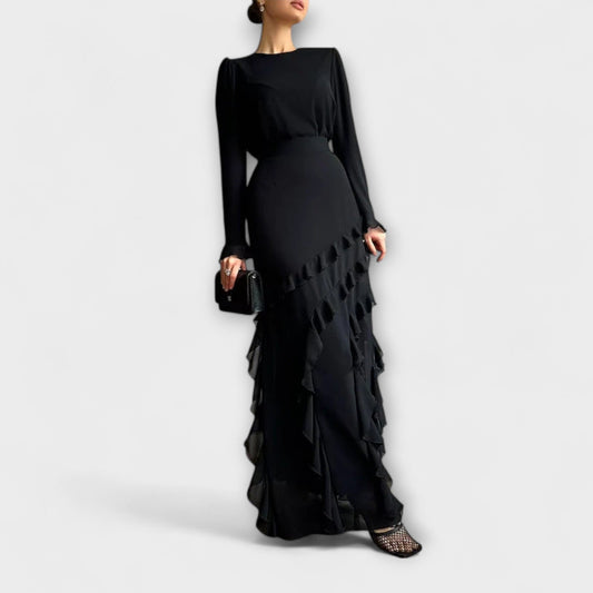 Fallon - Slim Fit Long Dress with 3D Ruffles