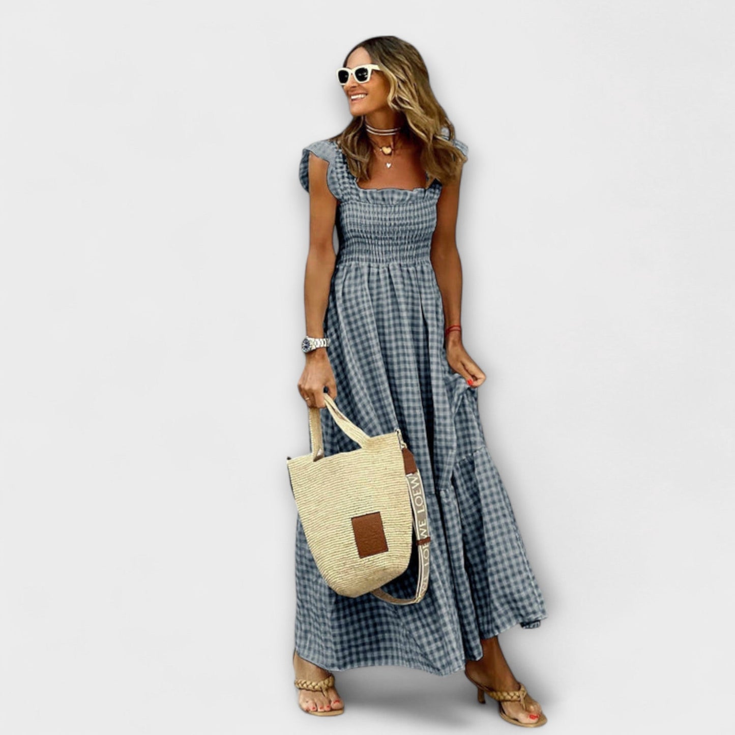 Suri - Maxi Dress with Ruffled Check Hem