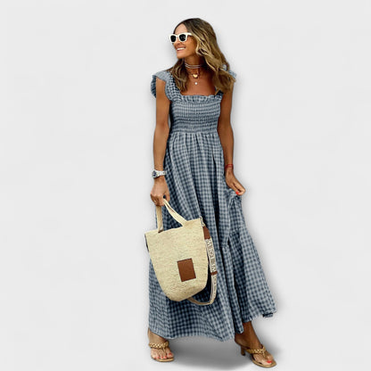 Plaid Maxi Dress with Ruffled Sleeves