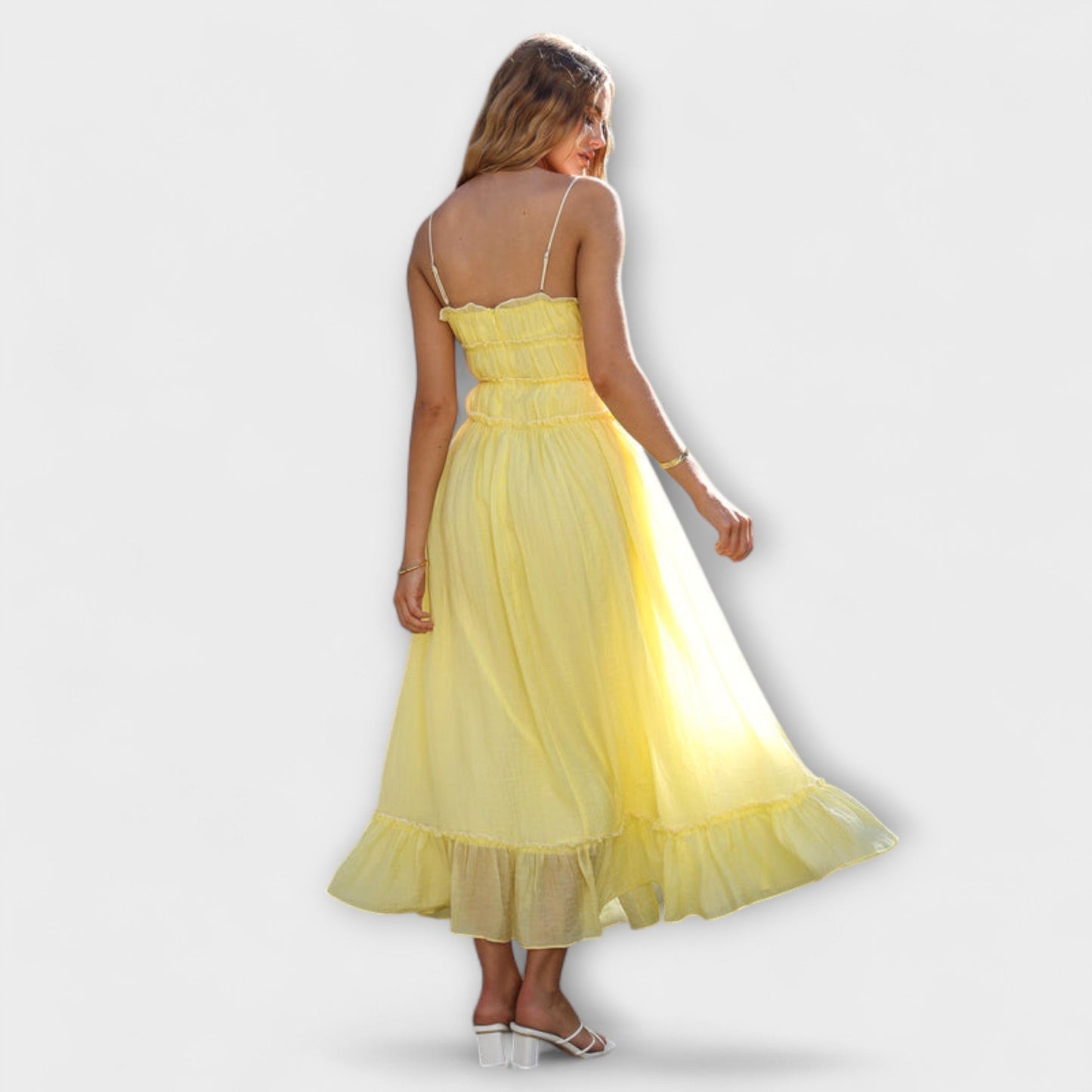 Celine - Sleeveless Midi Dress with Ruffled Hem