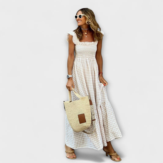 Plaid Maxi Dress with Ruffled Sleeves