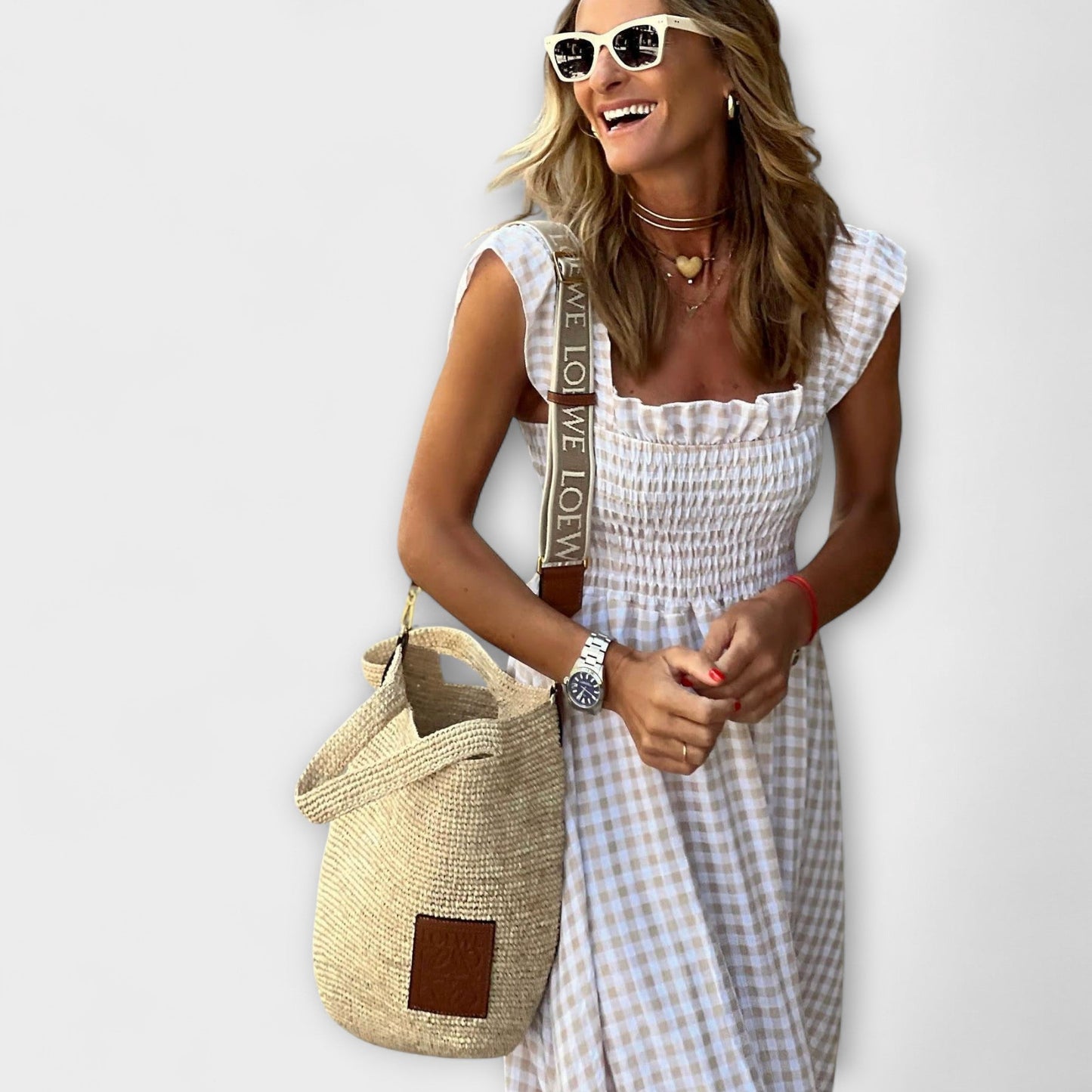 Plaid Maxi Dress with Ruffled Sleeves