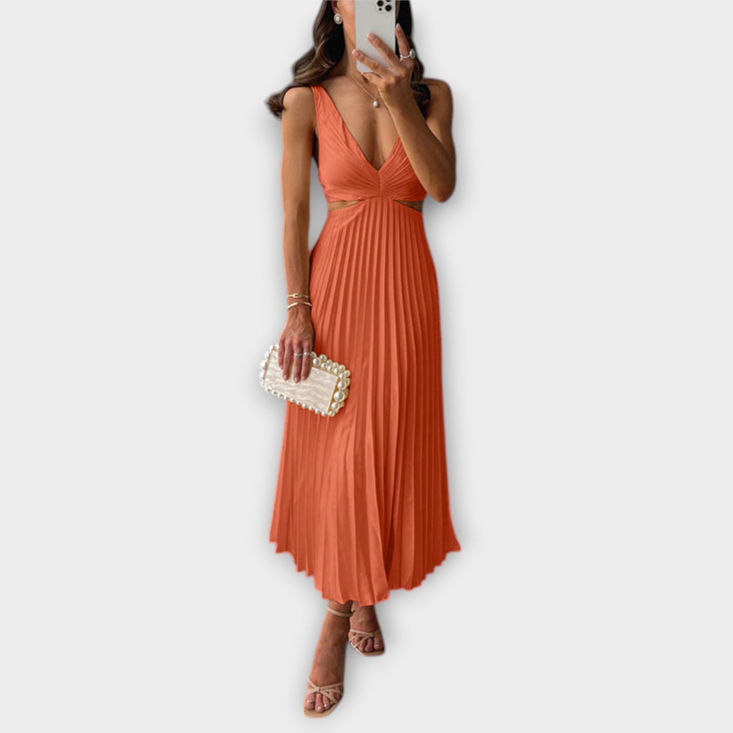 Chic Midi Evening Dress with Pleats