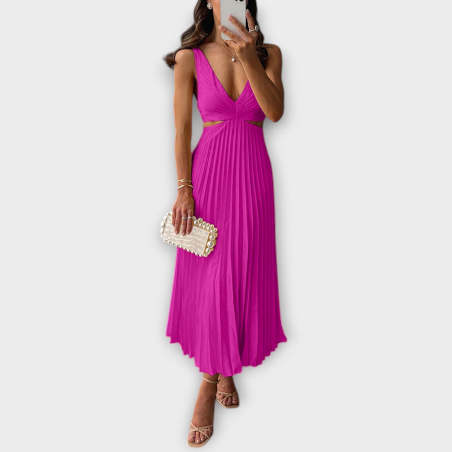 Chic Midi Evening Dress with Pleats