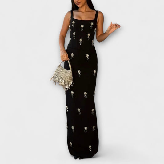 Avalon - Black Pearl Zipper Top and Skirt Set