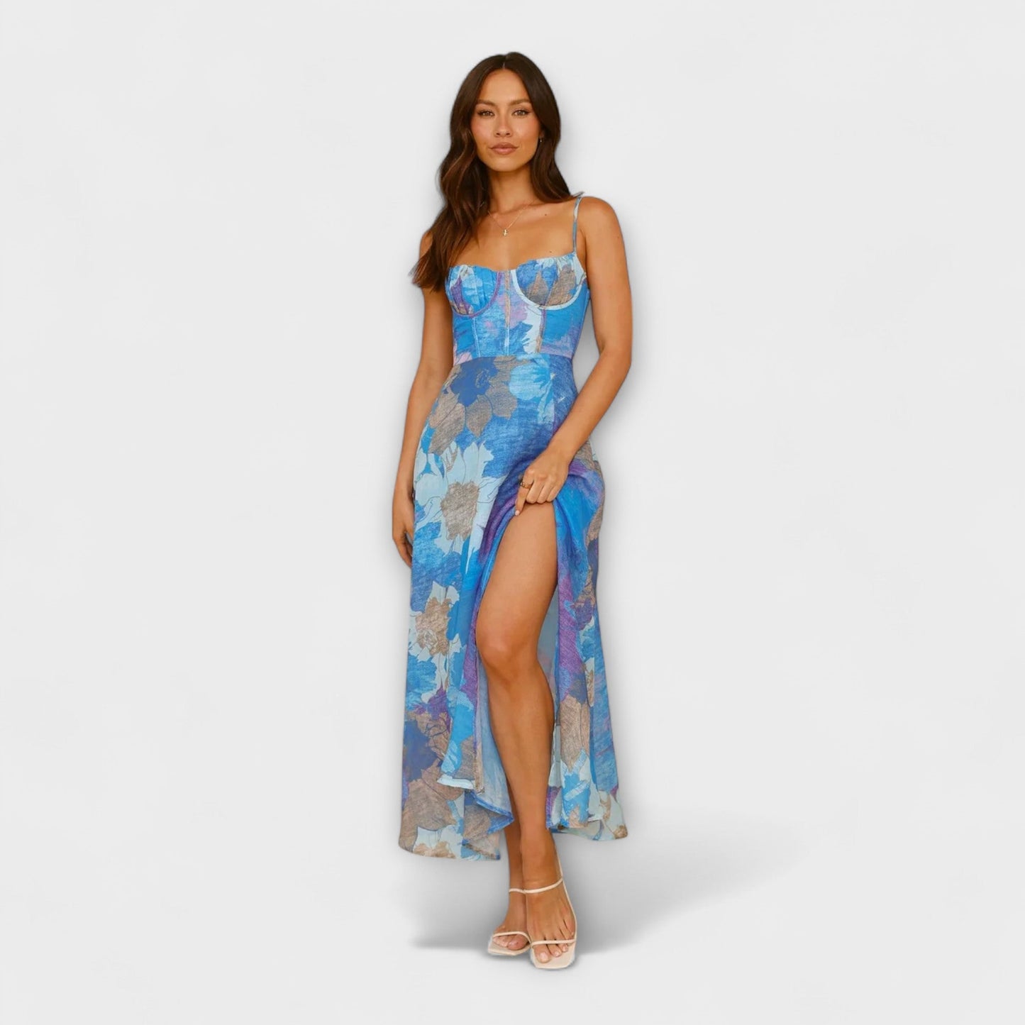 Audrey - Women's Floral Print Strap Dress - Chic and Alluring