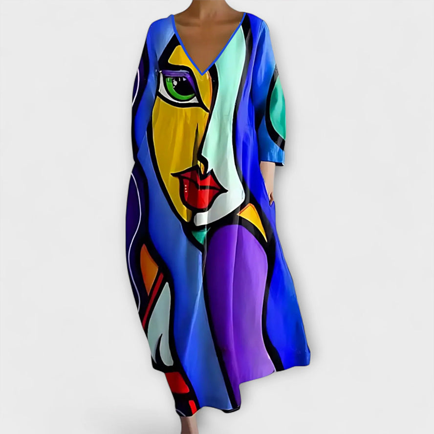 Fiona - Long, Colorful V-Neck Dress