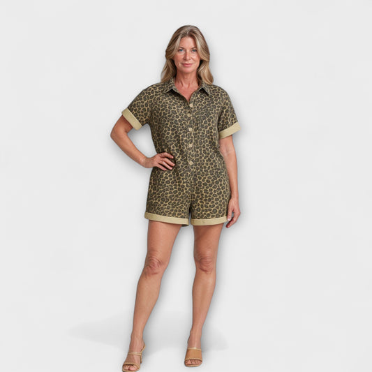 Nonette - Leopard Print Shirt Jumpsuit