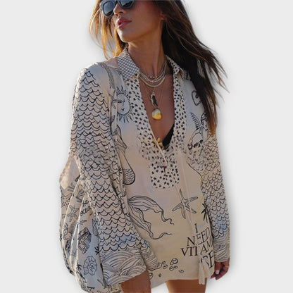 Liv - Satin Watercolor Tassel Shirt and Shorts Set