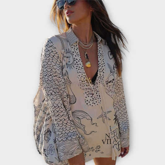 Liv - Satin Watercolor Tassel Shirt and Shorts Set