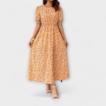 Amelia - Floral Pattern Dress with Round Neck