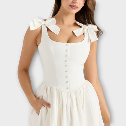 Lotta - White Midi Dress with Bow Detail