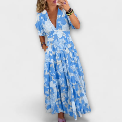 Catrisa - Floral Print V-Neck Dress with Pockets