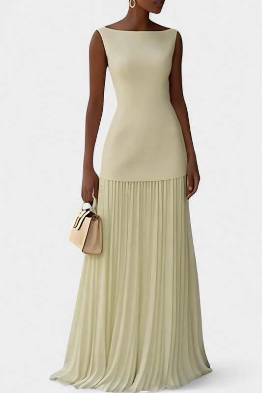 Silvana Maxi Evening Dress in Chiffon with Pleats