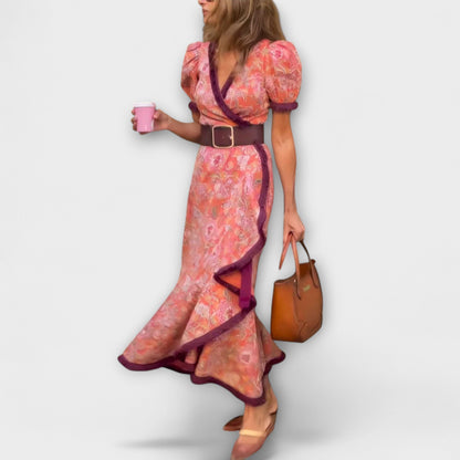 Chic Pink Maxi Dress with Short Sleeves