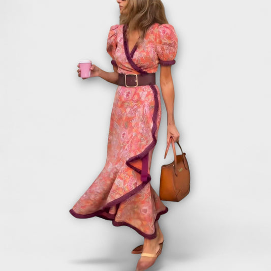 Chic Pink Maxi Dress with Short Sleeves