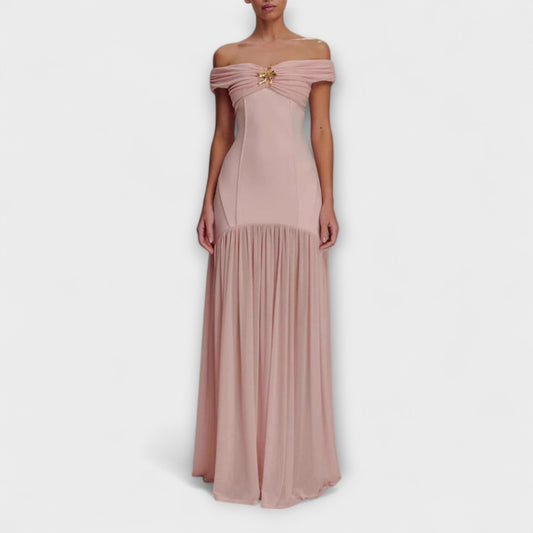 Maelie - Stylish Strapless Bodycon Maxi Dress with Floral Details