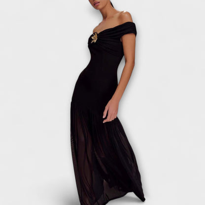 Maelie - Stylish Strapless Bodycon Maxi Dress with Floral Details