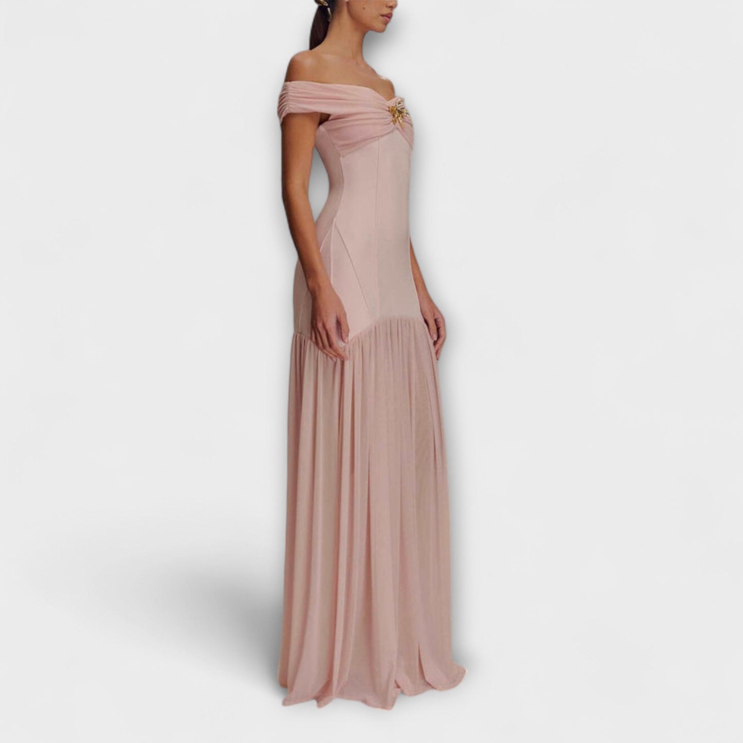 Maelie - Stylish Strapless Bodycon Maxi Dress with Floral Details