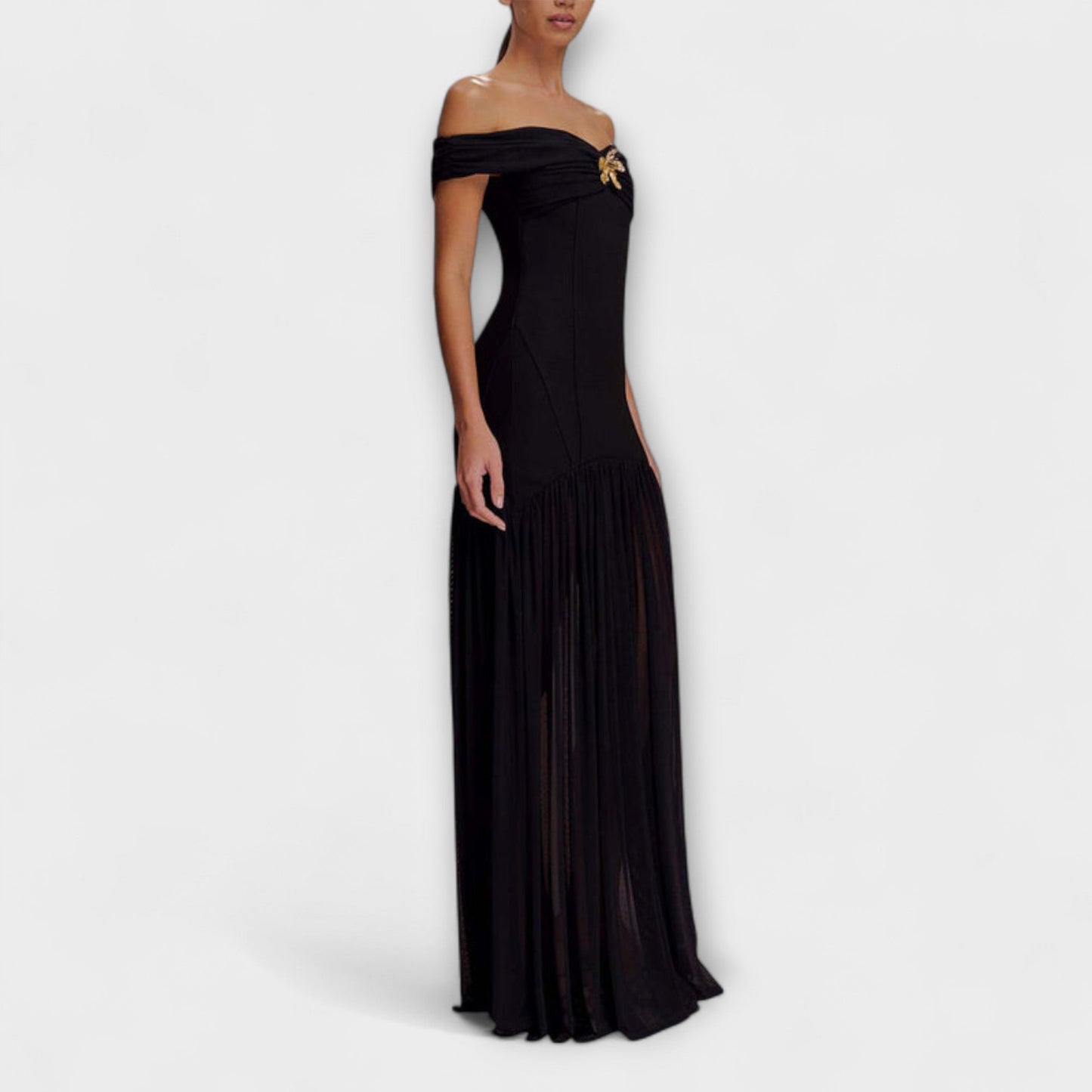 Maelie - Stylish Strapless Bodycon Maxi Dress with Floral Details