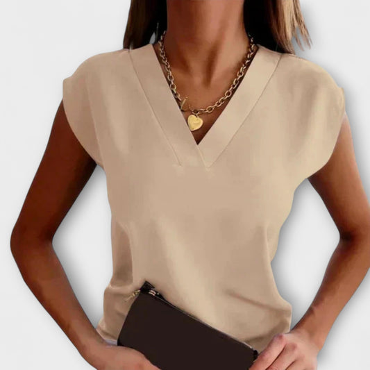 Women's V-Neck Summer Top with Relaxed Sleeves