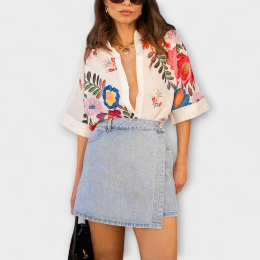Ziva - Carla Short Sleeve Floral Print Shirt