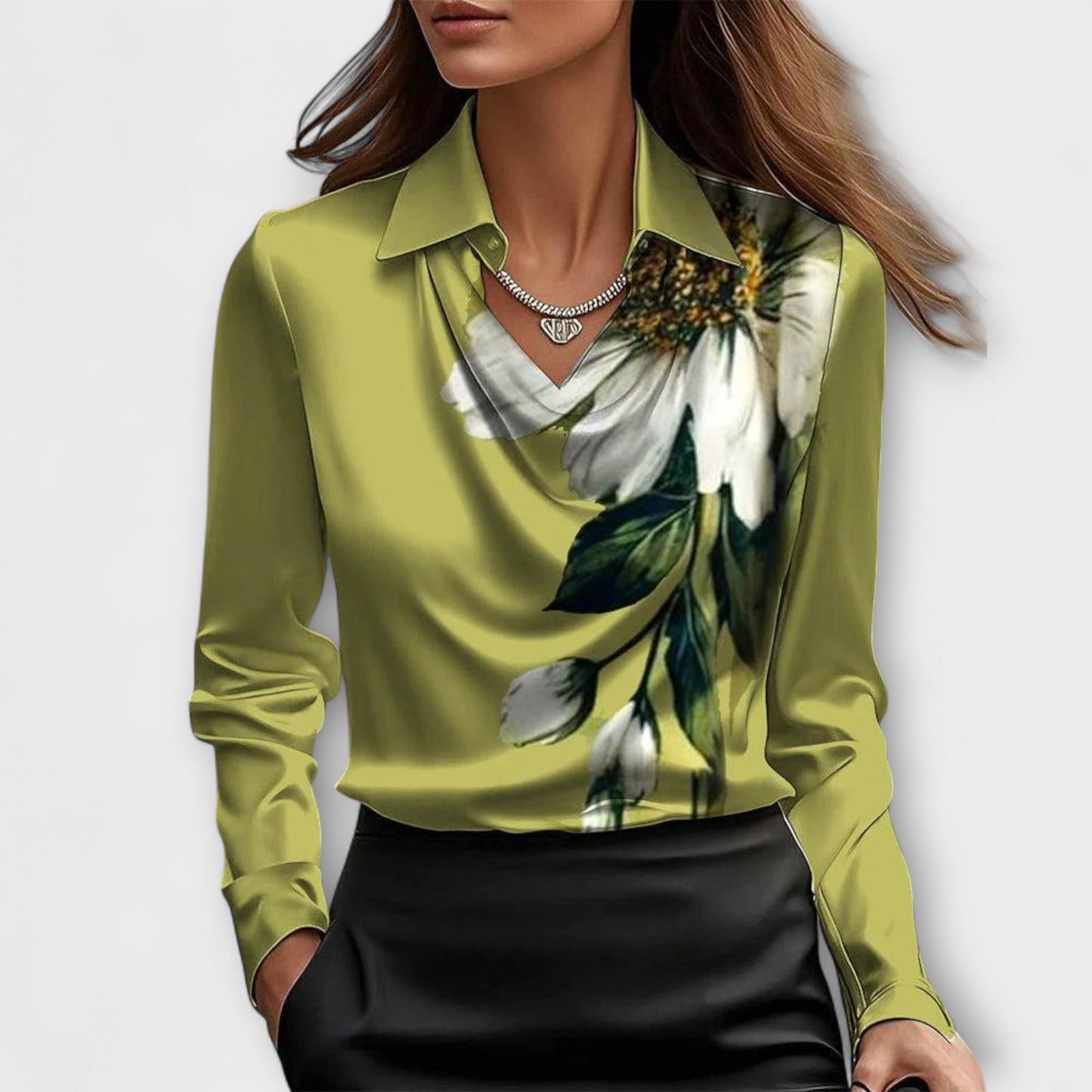 Shiny Blouse with Ruffled Neckline