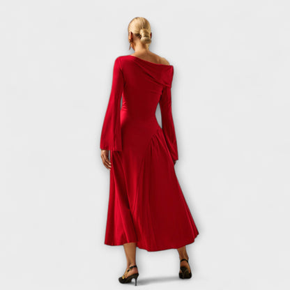 Willa - Off-the-Shoulder Midi Dress with Ruffled Balloon Sleeves