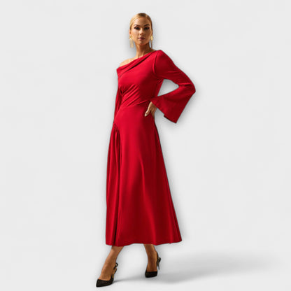 Willa - Off-the-Shoulder Midi Dress with Ruffled Balloon Sleeves