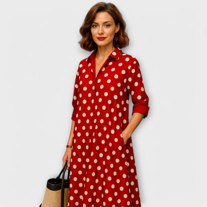 Contemporary Collared Shirt Dress with Three-Quarter Sleeves