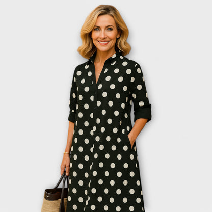 Contemporary Collared Shirt Dress with Three-Quarter Sleeves
