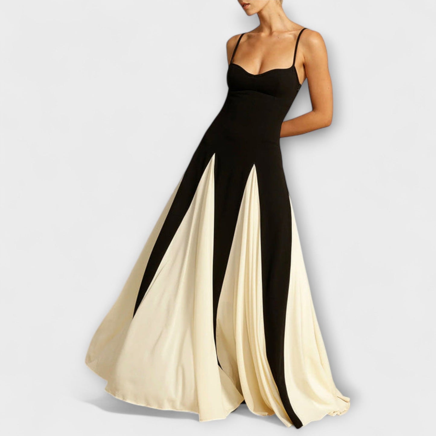 Ember - Classic Elegance A-Line Maxi Dress with Tulle Inserts
