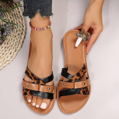 Leopard Print Cross Strap Sandals
