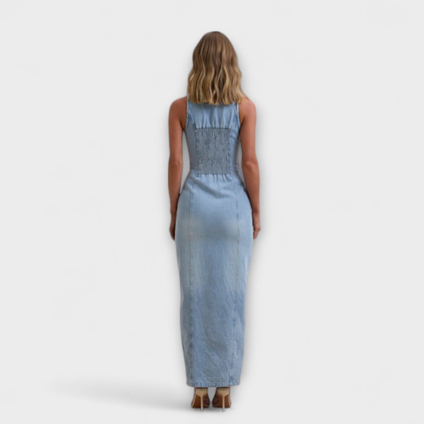 Lacey - Mid-Wash Denim Maxi Dress