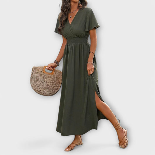 Heather - Elegant Boho V-Neck Dress with Long Sleeves