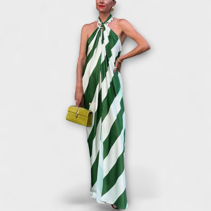 Marlowe - Striped Halter Backless Maxi Dress