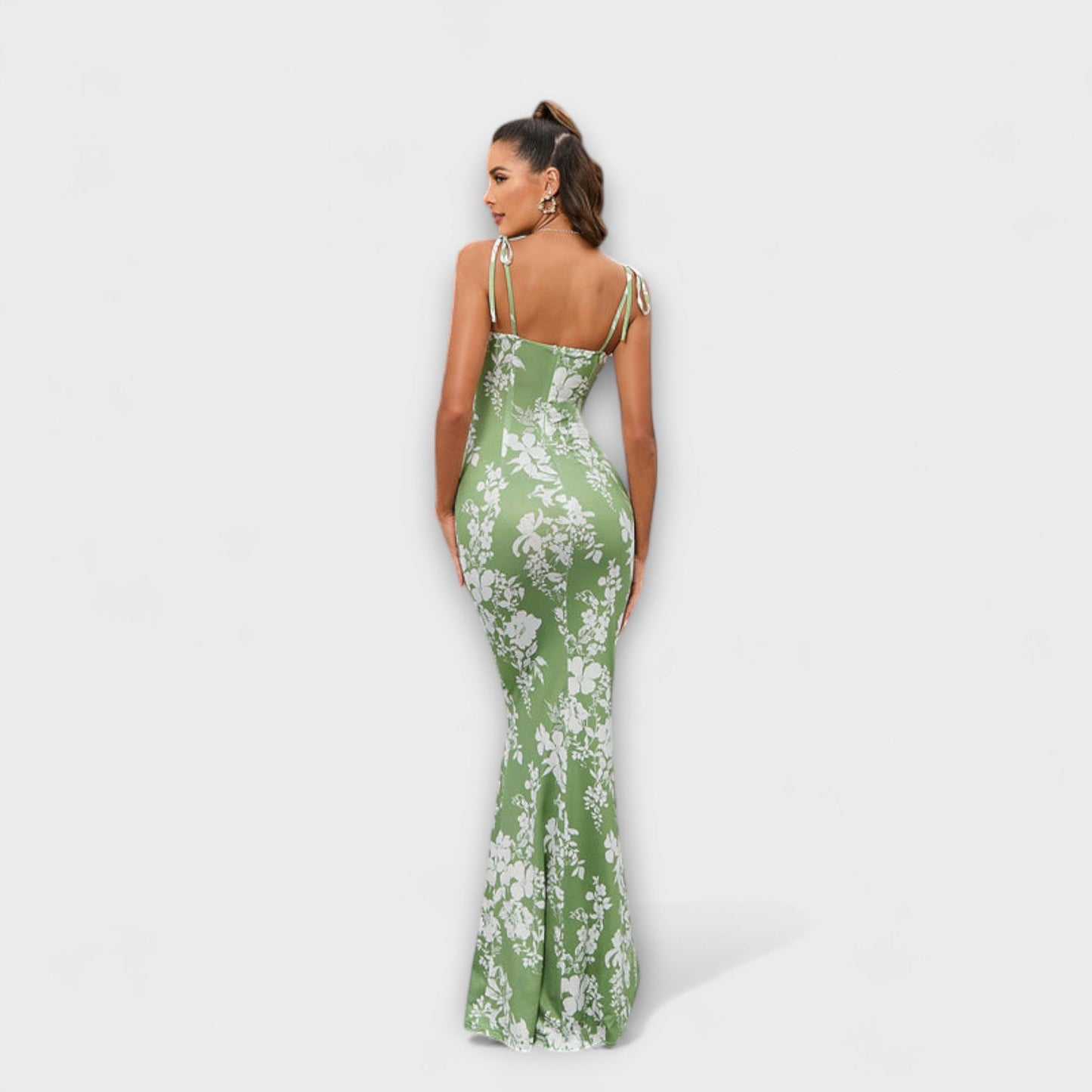 Thalia - Floral Print Prom Dress with Tied Shoulder Straps
