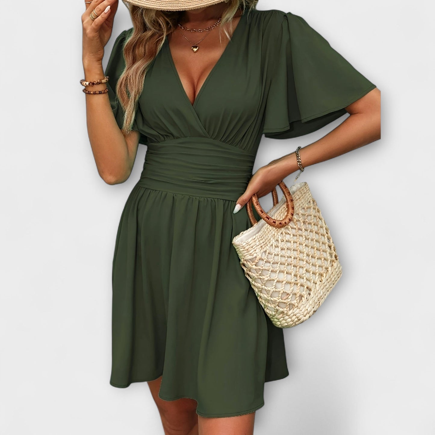 Winslet - V-Neck Dress with Gathered Waist