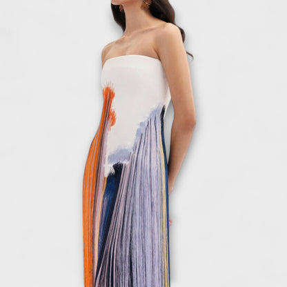 Summer - Chic Colorblock Dress with Trendy Tassels