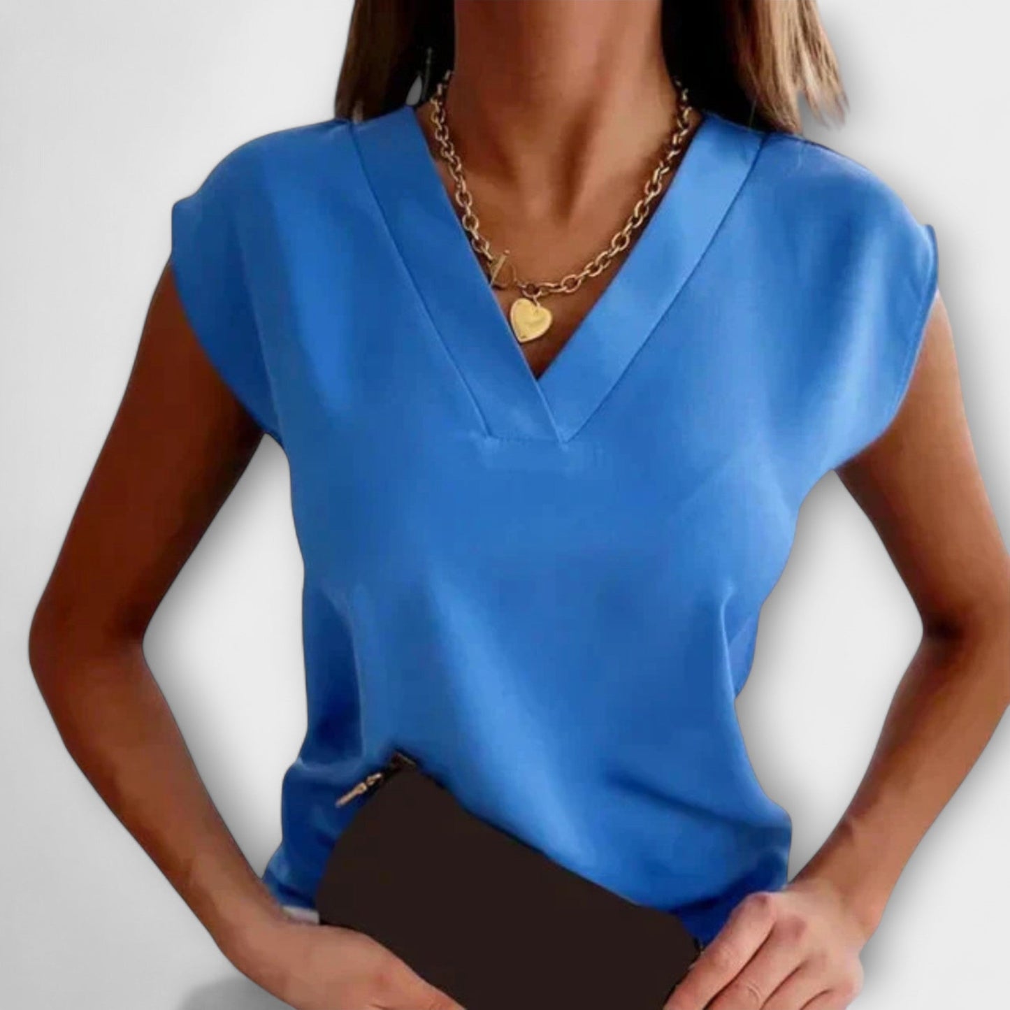 Women's V-Neck Summer Top with Relaxed Sleeves