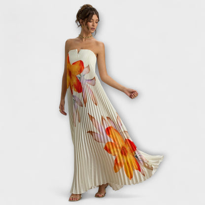Michelle - Orange Floral Sweetheart Maxi Dress
