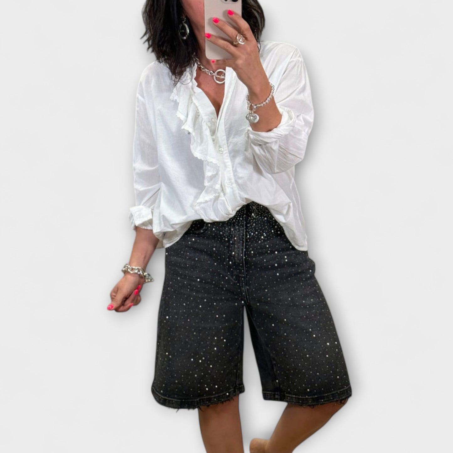 Amaris - Rhinestone-Embellished Bermuda Shorts