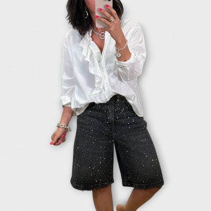 Amaris - Rhinestone-Embellished Bermuda Shorts