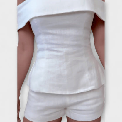 Olivia - White Cotton-Linen Two-Piece Outfit