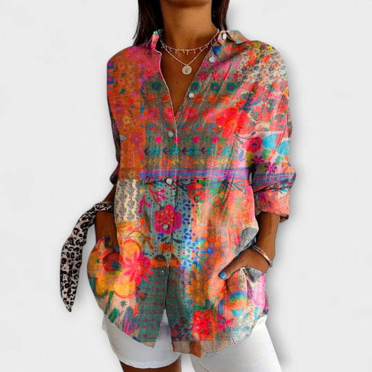 Long Sleeve Floral Print Women's Shirt